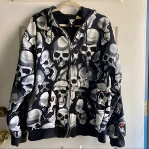 Famous Stars and Straps, Skull Zip Hoodie, L